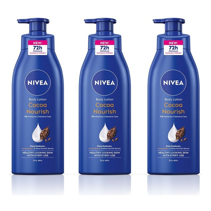 Nivea Set of 3 Cocoa Nourish Body Lotion with Hyaluron for 72h Moisturization - 400ml each