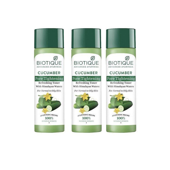 Biotique 3-Pcs Cucumber Pore Tightening Normal to Oily Skin Refreshing Toner - 120 ml each