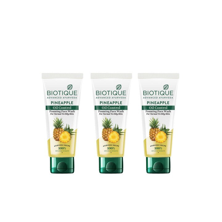 Biotique Set of 3 Pineapple Oil Control Foaming Face Wash - 100 ml each