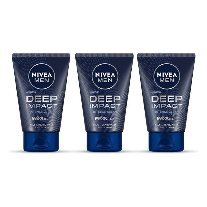 Nivea Men Set of 3 Deep Impact Intense Clean Face & Beard Wash - 100 ml each