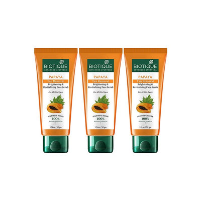 Biotique Set of 3 Papaya Tan Removal Brightening & Revitalizing Face Scrub - 50g each