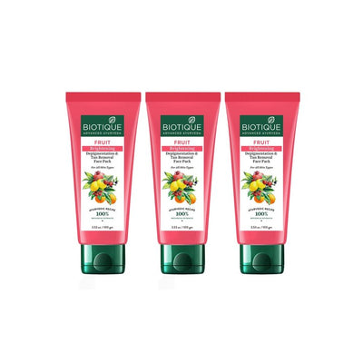 Biotique Set of 3 Fruit Brightening Depigmentation & Tan Removal Face Pack - 100g each