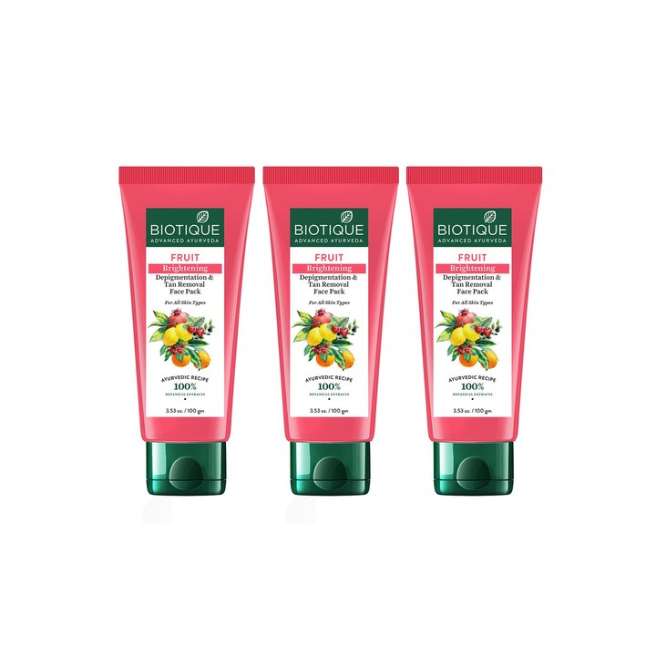 Biotique Set of 3 Fruit Brightening Depigmentation & Tan Removal Face Pack - 100g each