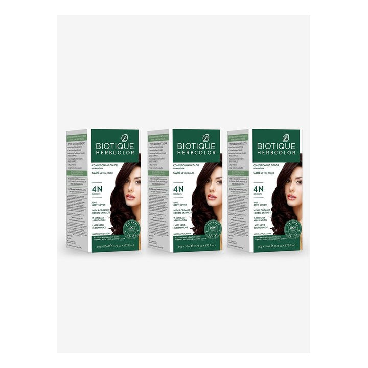 Biotique Set of 3 Herbcolor Sustainable Conditioning Hair Colour - Brown 4N