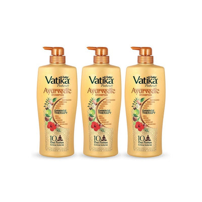 Dabur Set Of 3 Vatika Ayurvedic Shampoo Damage Therapy With 10 Natural Herbs - 640ml Each