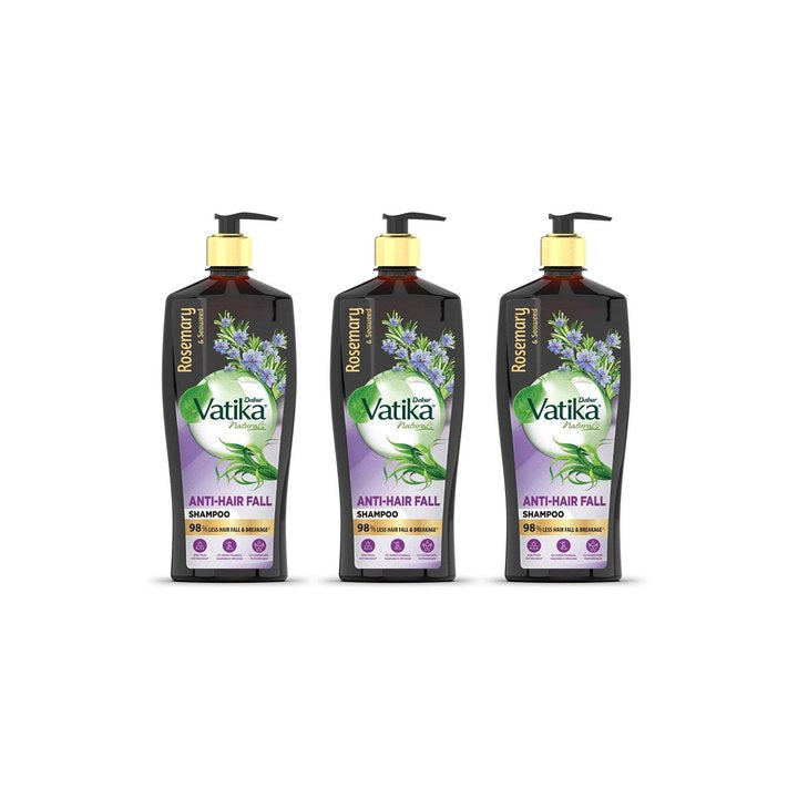 Dabur Set of 3 Vatika Naturals Rosemary & Seaweed Anti-Hair Fall Shampoo - 640ml each