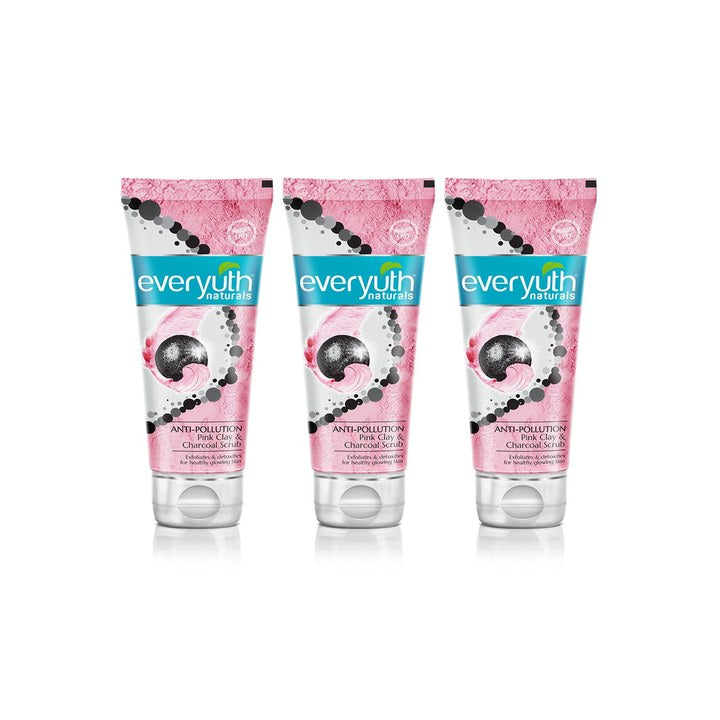 everyuth Naturals Set of 3 Anti Pollution Pink Clay & Charcoal Face Scrub - 100g Each