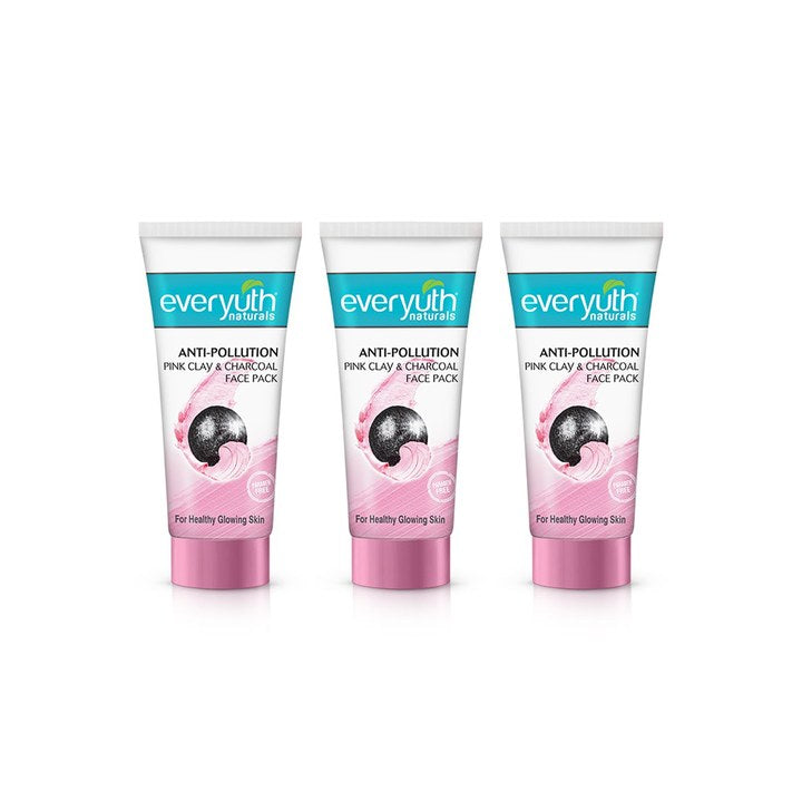 everyuth Naturals Set of 3 Anti Pollution Pink Clay & Charcoal Face Pack - 50g Each