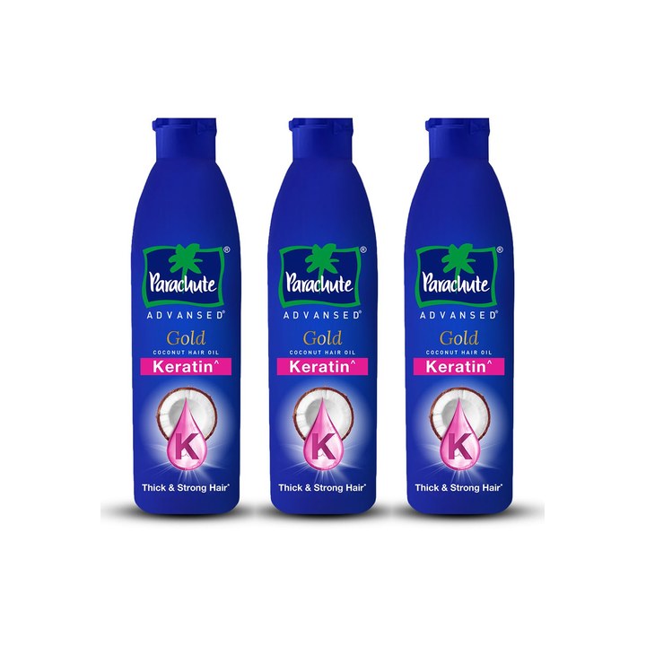 Parachute Set of 3 Advansed Gold Keratin Coconut Hair Oil for Thick Hair - 300 ml Each