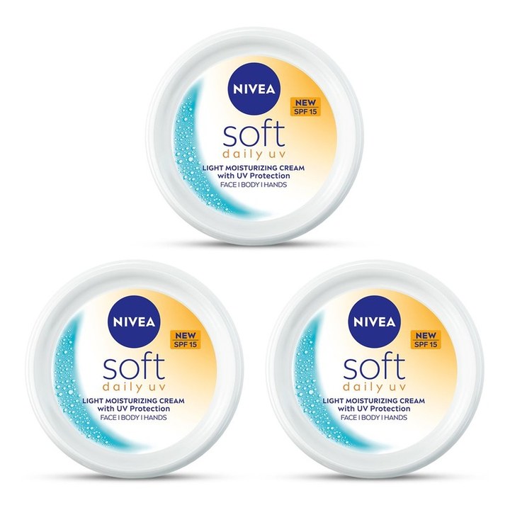 Nivea Set of 3 Soft Daily UV Light Moisturising Cream with SPF-15 - 50ml Each