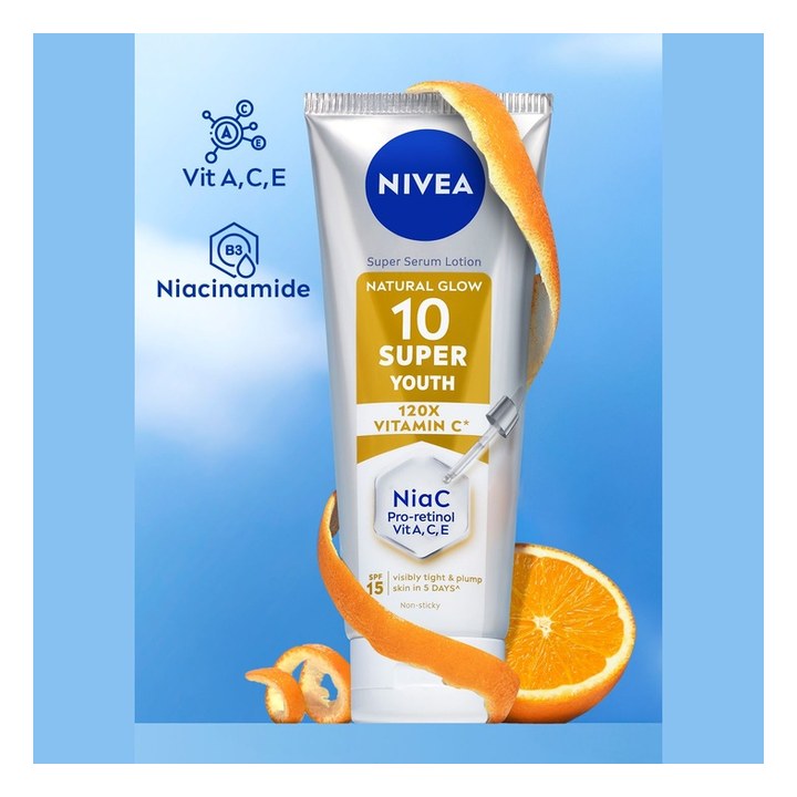 Nivea Super 10 Youth Serum Body Lotion Retinol 120X Vitamin C Niacinamide SPF15 Firm 170ml