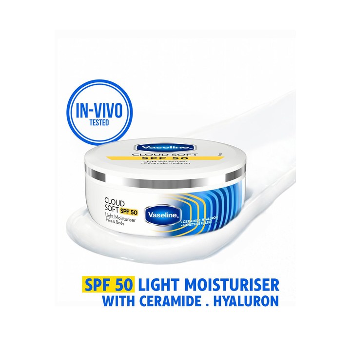 Vaseline Cloud Soft SPF50 Non-Sticky Light Moisturiser with Ceramides & Hyaluron - 100 ml