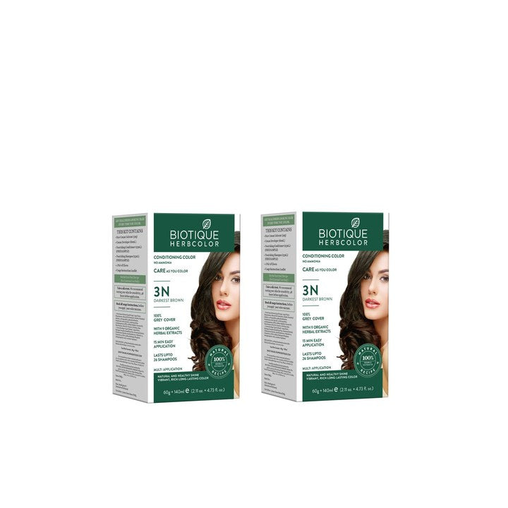 Biotique Pack of 2 Herbcolor Hair Colour with Conditioner & Shampoo - Dark Brown 3N