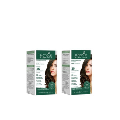 Biotique Pack of 2 Herbcolor Hair Colour with Conditioner & Shampoo - Dark Brown 3N