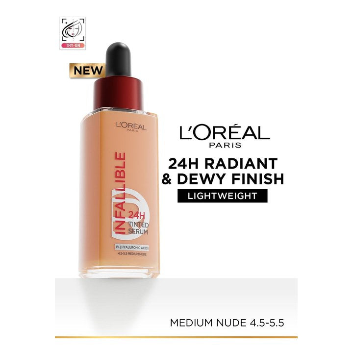 LOreal Paris Infallible 24H Tinted Serum Foundation 30ml - Medium Nude 4.5-5.5