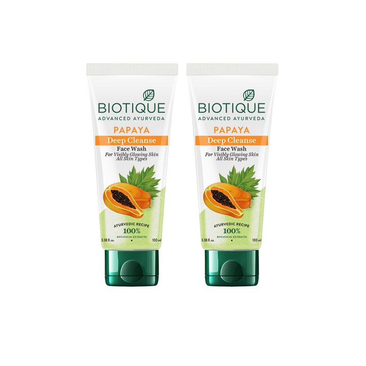 Biotique Set of 2 Papaya Deep Cleanse Visibly Glowing Skin Face Wash - 100ml Each