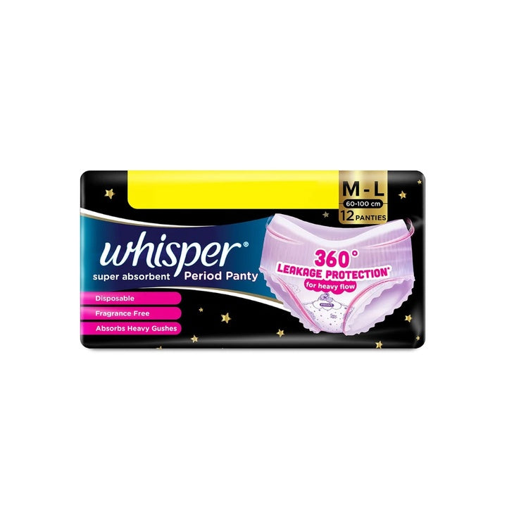 Whisper Super Absorbent Period Panty, 12 M-L Pants Sanitary Pad (Pack of 12)