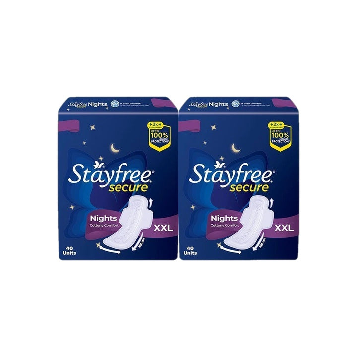 STAYFREE Secure Nights Cottony Comfort XXL 40, Upto 100% leakage protection, Odor Control Sanitary Pad (Pack of 80)