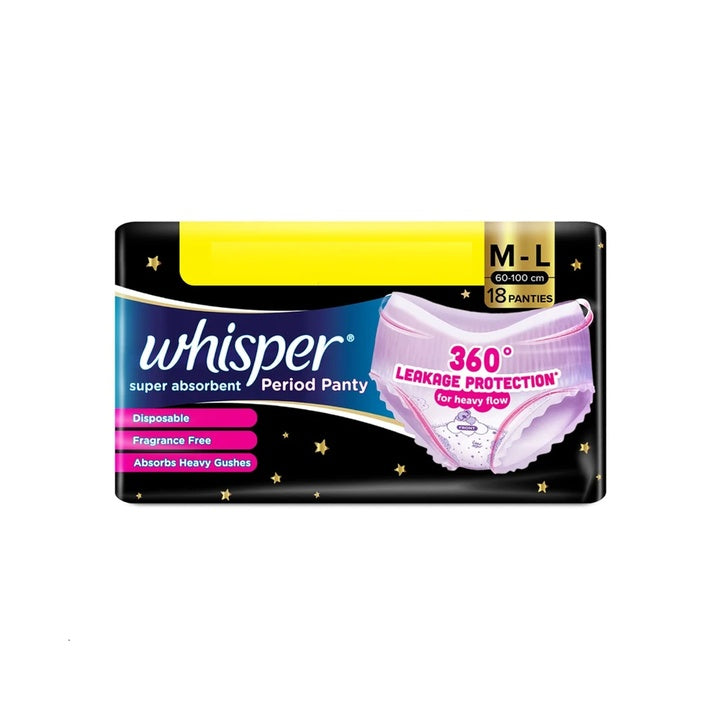 Whisper Super Absorbent Period Panty, 18 M-L Pants Sanitary Pad (Pack of 18)