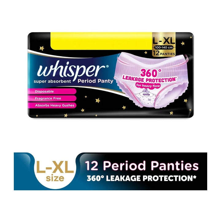 Whisper Super Absorbent Period Panty, 12 L-XL Pants Sanitary Pad (Pack of 12)