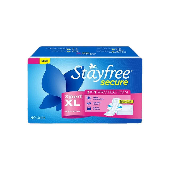 STAYFREE Secure Xpert XL , Longer & Wider Pads for Heavy Flow Sanitary Pad (Pack of 40)
