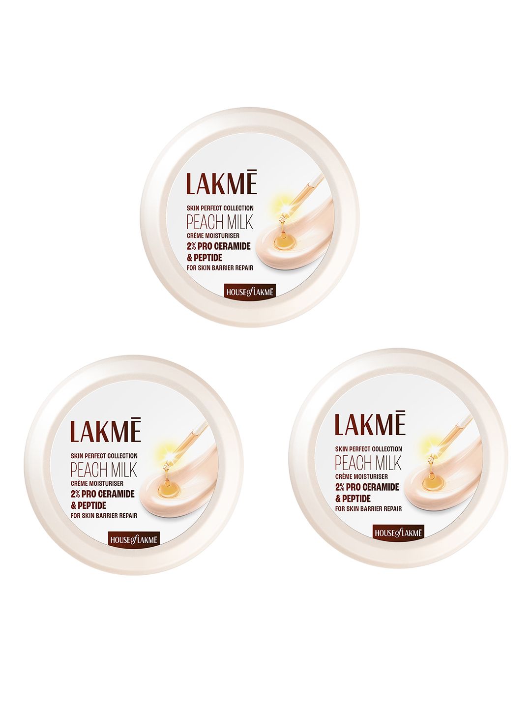 Lakme 3Pcs Skin Perfect Collection Peach Milk Creme Moisturiser with Ceramide - 200g Each