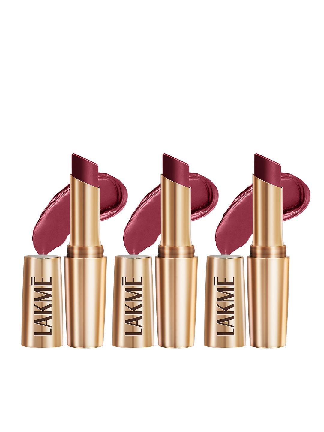 Lakme Set of 3 9to5 Powerplay Priming Matte Lipstick Lasts 16Hr 3.6g Each - MP5 Maroon Mix