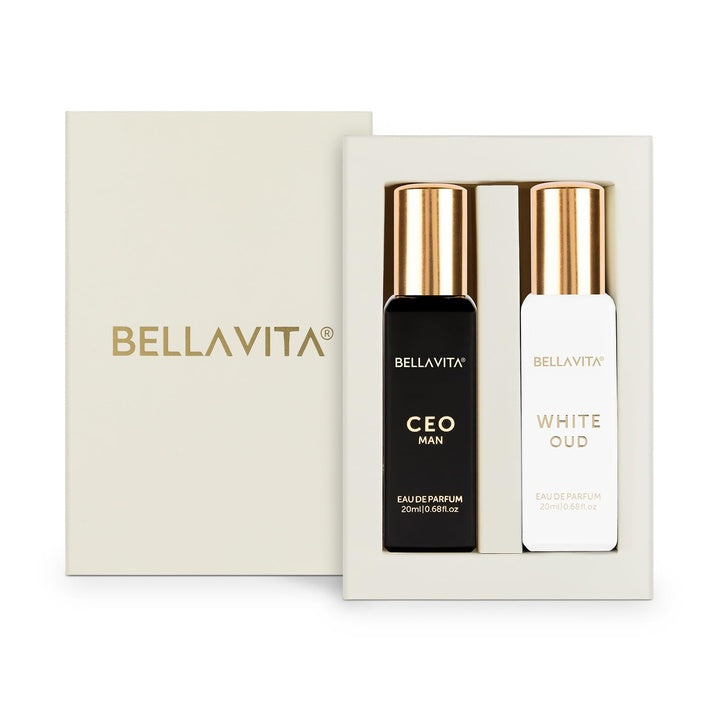 BELLAVITA CEO MAN and WHITE OUD Unisex | Long Lasting Perfume Unisex | Eau De Parfum pack of 2x20ml each | Tonka, Agarwood & Orange | Woody, Spicy & Citrus Premium Fragrance