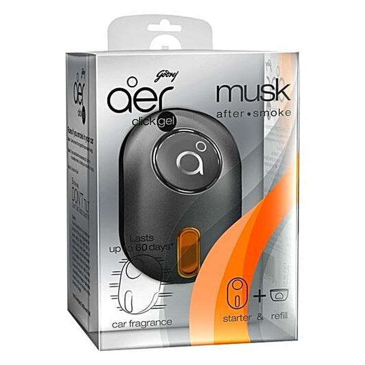 Godrej Aer Car Vent Air Freshener Kit - Click Gel, Musk After Smoke (10 g)