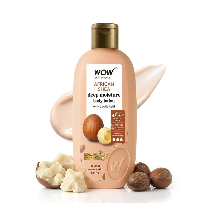 WOW Skin Science Shea Butter and Cocoa Butter Moisturizing Body Lotion - Deep Hydration - No Mineral Oil, Parabens, Silicones, Color & PG - 200mL