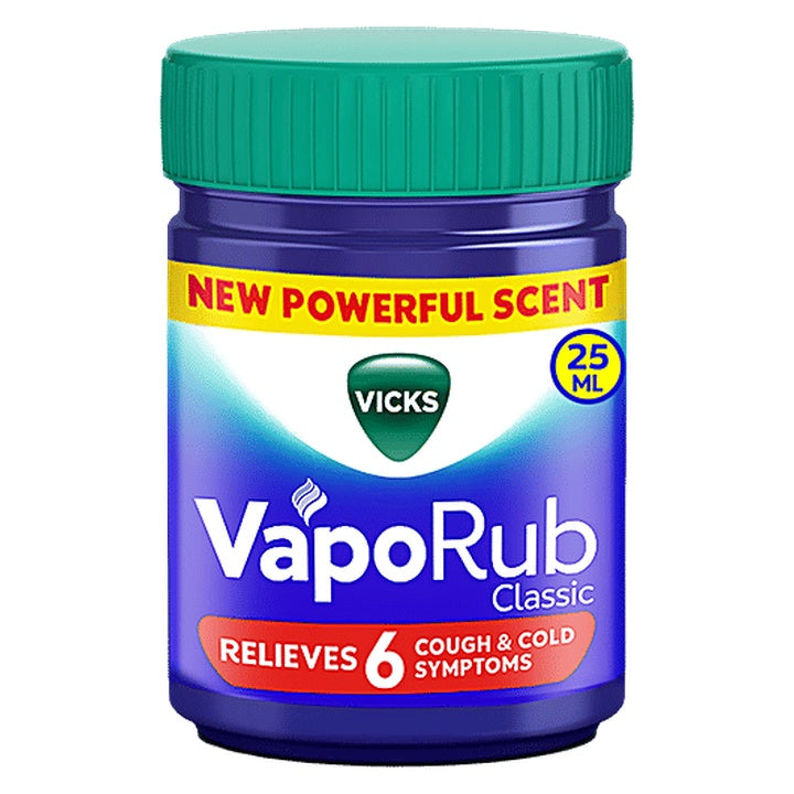 Vicks VapoRub With Menthol, Camphor & Eucalyptus Oil - Relieves Cold & Cough, Clears Blocked Nose (25 ml)