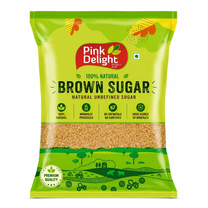 Pink Delight Brown Sugar 1 kg | Natural Unrefined Brown Sugar | Chemical Free Sulphur Free Sugar | Rich Caramel Flavor for Tea Coffee Baking Desserts & Everyday Cooking