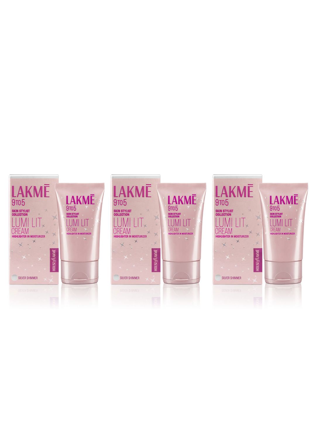 Lakme 9to5 Set of 3 Lumi Lit Cream Highlighter + Moisturizer with Hyaluronic Acid - Silver