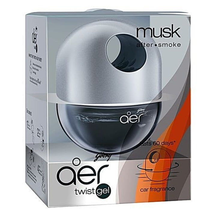 Godrej Aer Car Air Freshener - Twist Gel, Musk After Smoke, Spill Proof, Lasts 60 Days (45 g)