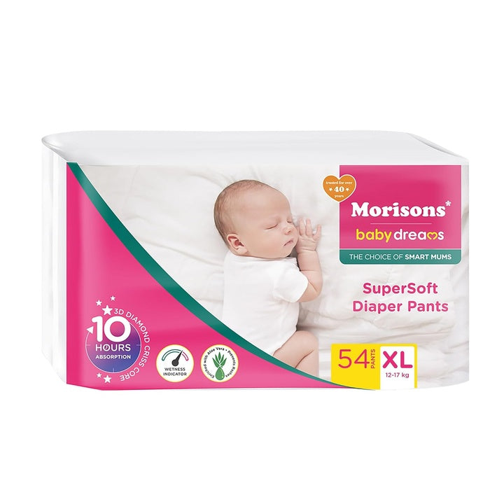 Morisons Baby Dreams Supersoft Diaper Pants – Extra Large (XL) – 54 Count (12–17 Kg) | 16X More Absorption | Liquid Multi-Lock Technology | Leak Protection | Aloe Vera | Cottony Soft & Comfortable