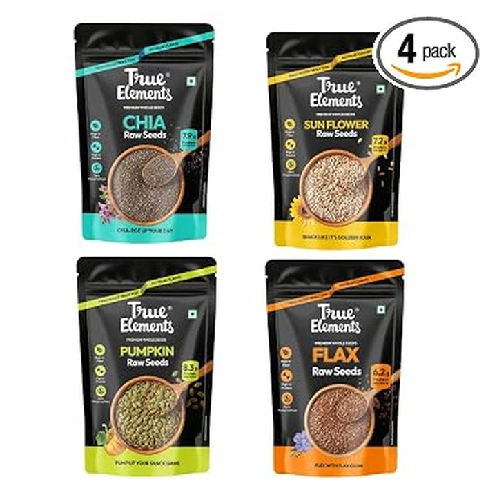 True Elements Seeds Combo 700g Pack of 4 (Chia + Sunflower+ Pumpkin + Flax)