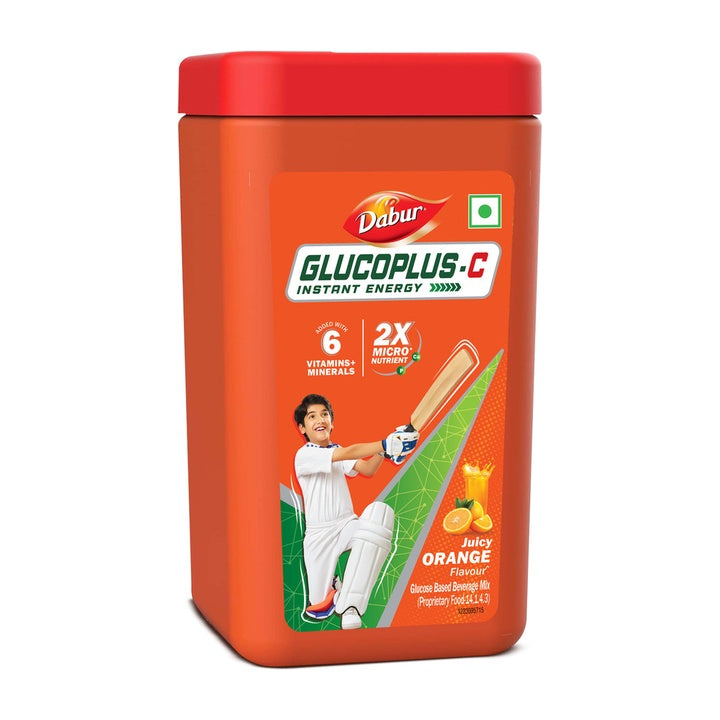 Dabur GlucoPlus-C Instant Energy Glucose Juicy & Tasty (Orange Powder) - 400g Jar Sports Drink (400 g, Orange Flavored)