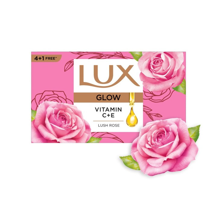 Lux Radiant Glow Bathing Soap infused with Vitamin C & E |For Superior Glow|Buy 4 Get 1 Free|150g