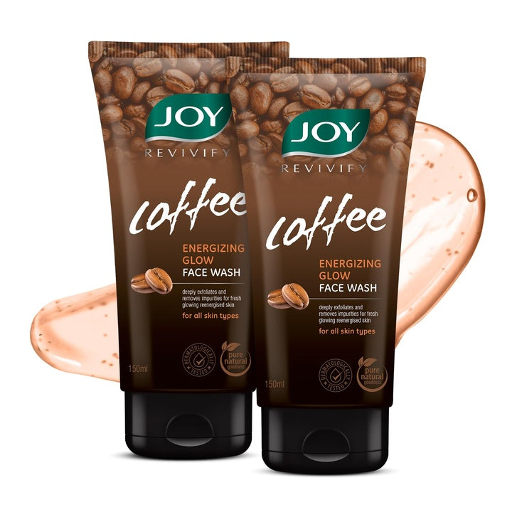 Joy Tan Removal Exfoliating Coffee Face Wash (2X150ml) | Energizes Dull Skin & Reduces Puffiness | Deep Cleansing Exfoliating Face Wash for All Skin Types, Men & Women (300ml Combo Pack of 2)