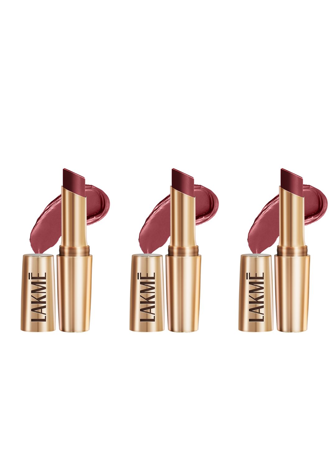 Lakme Set of 3 9to5 Powerplay Priming Matte Lipstick Lasts 16Hr 3.6g Each - Rosy Sunday