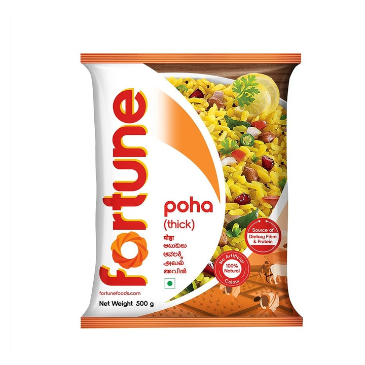 FORTUNE Thick Poha, Source of Fibre and Protein, 500grams