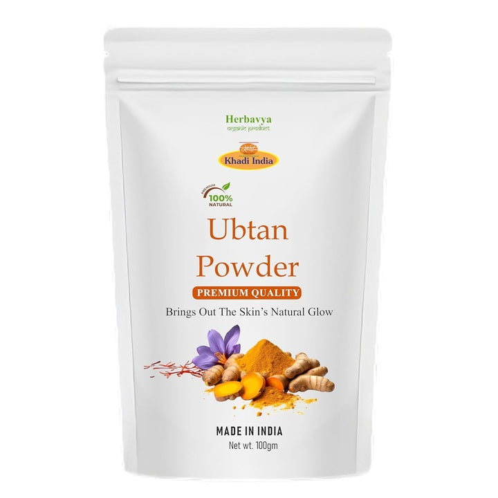 Khadi 100% Pure Organic Haldi Ubtan Powder Face Pack For Face, Body-Fairness, Lightening, Glowing Skin, Remove Dead Skin, Turmeric Moisturizer With Pure Saffron (Pack Of 1, Ubtan)
