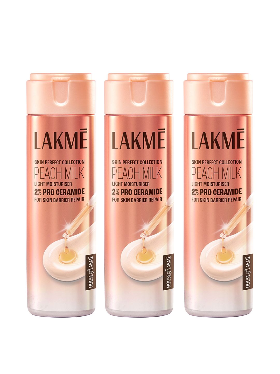 Lakme Set of 3 Peach Milk Skin Perfect Collection 2% Pro Ceramide Moisturizer - 120ml each