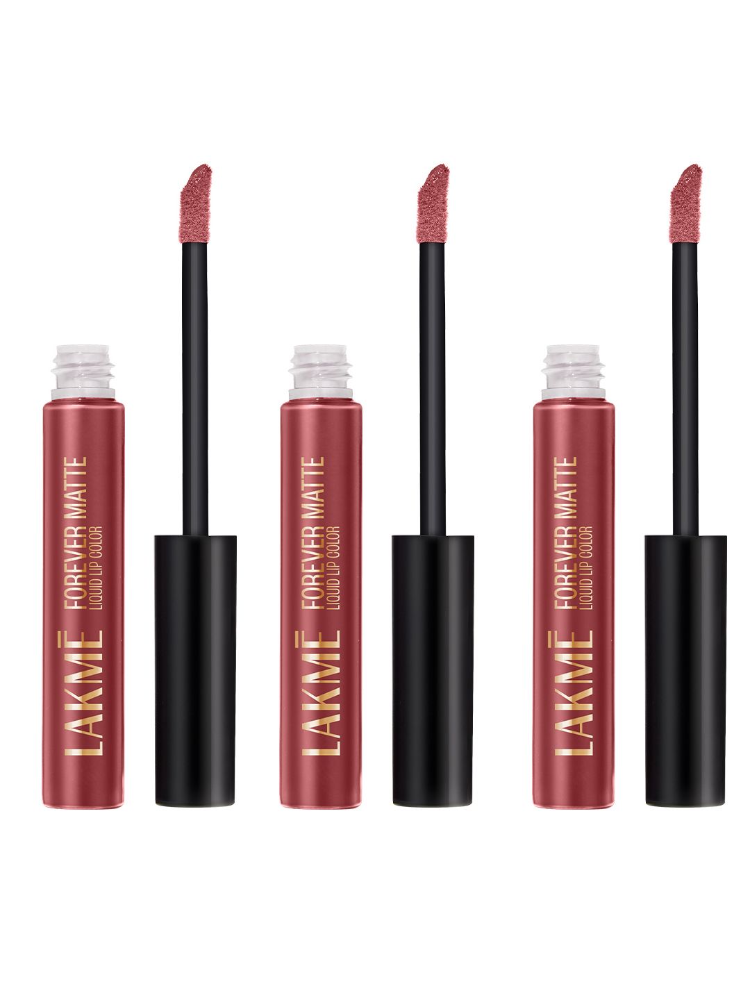 Lakme Set of 3 Forever Matte Lightweight 16Hr Liquid Lipstick 5.6 ml each - Nude Charm
