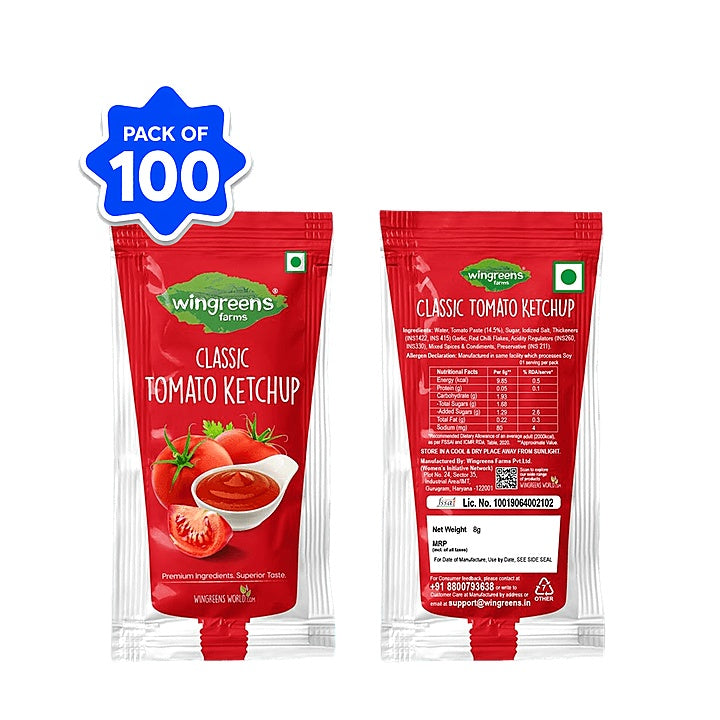 Wingreens - Classic Tomato Ketchup Sachet, 8 gm (Pack of 100)