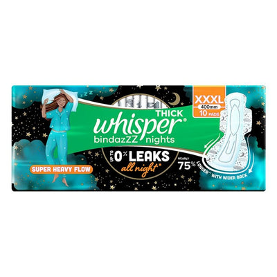Whisper Thick Bindazzz Nights Sanitary Napkin with Wings (XXXL) 10 pads