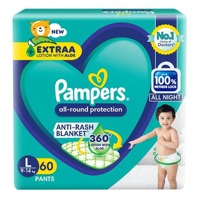 Pampers All Round Protection Diaper (60 pants, L, 9-14 kg)