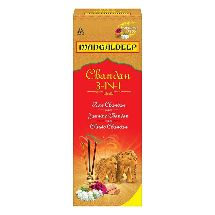 Mangaldeep Rose Jasmine Classic Chandan 3-In-1 Agarbatti 180 pcs