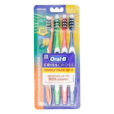 Oral-B Assorted Criss Cross Anti Plaque Indicator Medium Toothbrush 4 pcs
