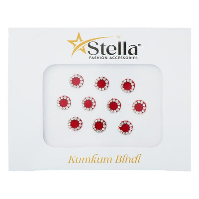 Stella Red White Stone Circle Kumkum Bindi Medium 10 pcs